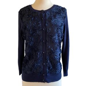 Navy Blue Petals Cardigan